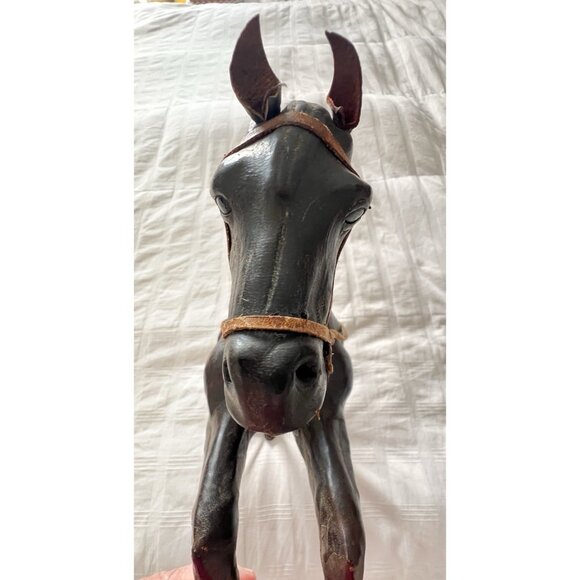 Leather Wrapped Horse Statue Figure 16"L x 10"H Equestrian Equine Glass Eye Vtg - Picture 11 of 16